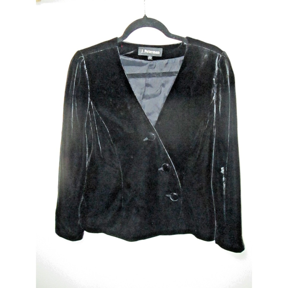 J. Peterman Blazer Size‎ 6 Black Silk Rayon Romantic Whimisgoth Collarless